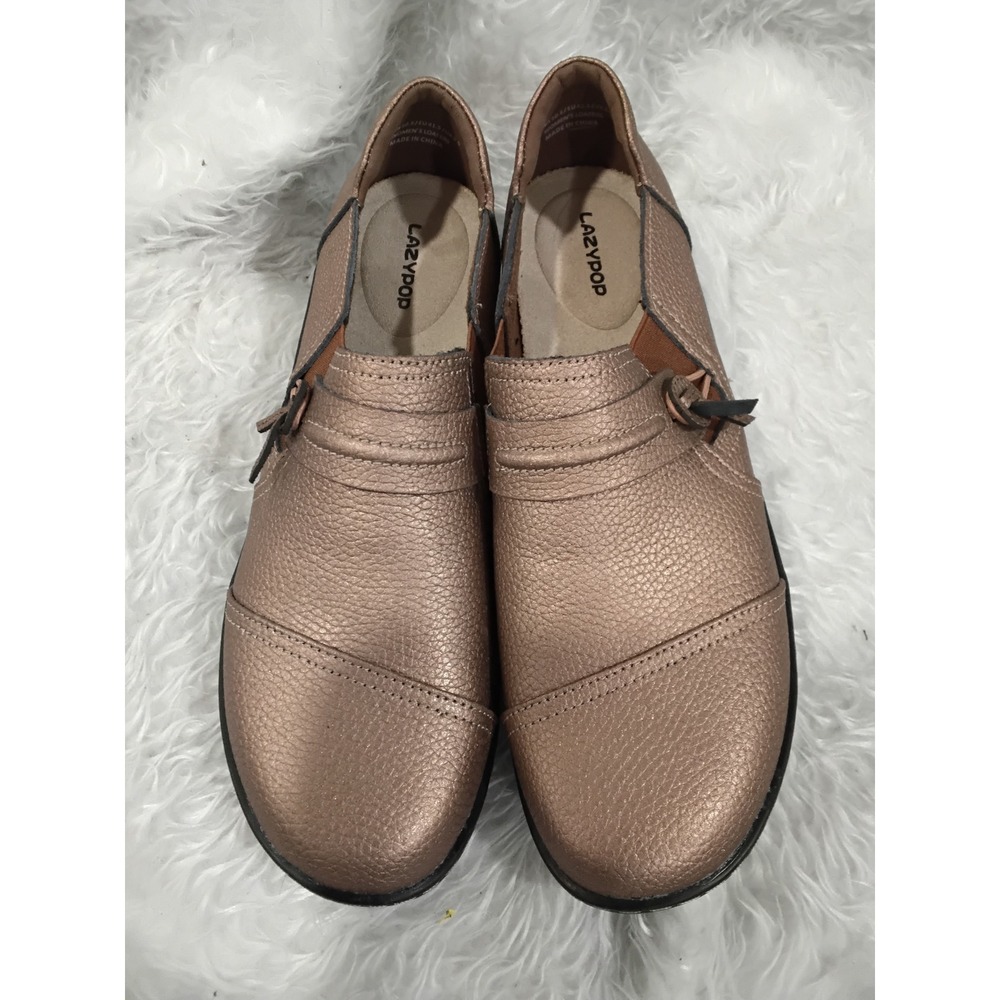LazyPops Women Rose Gold Metallic Leather Buckle Slip On‎ Casual Comfort-10 1/2
